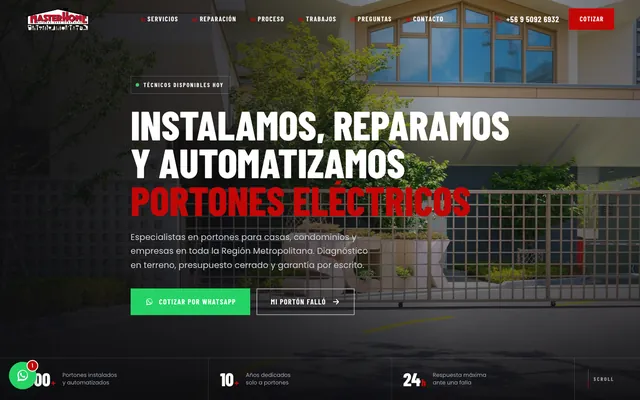 Portada del sitio de Masterhome, instalación y reparación de portones eléctricos en Santiago