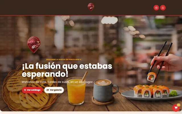 Portada de la tienda online de Punto Mab's con café, churrascas y sushi